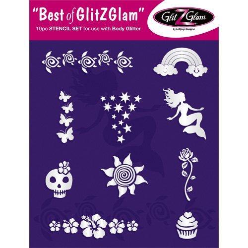 Product Cover Tattoo Stencil Set: Best of GlitZGlam Temporary Tattoos Stencils Set by GlitZGlam Body Art - Hypoallergenic and Dermatologist Tested!
