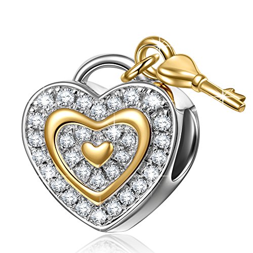 Product Cover NINAQUEEN Christmas Charms Gifts 925 Sterling Silver Charms with Fine Gifts Packing, Gold Plated Heart Key Beads Engraved Love You Forever, Suitable for Bracelet