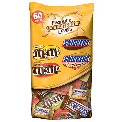 Product Cover SNICKERS & M&M'S Peanut & Peanut Butter Lovers Fun Size Chocolate Candy Variety Mix 35.04-Ounce 60-Piece Bag