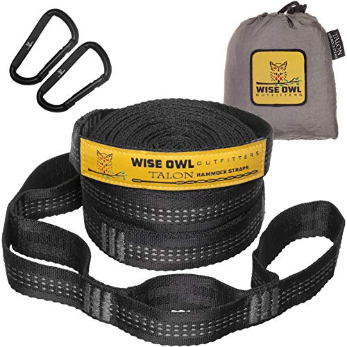 Product Cover Wise Owl Outfitters Hammock Straps Combined 20 Ft Long, 38 Loops with 2 D Carabiners - Easily Adjustable Tree Friendly Must Have Accessories & Gear for Hanging Camping Hammocks Like Eno Grey Stitch