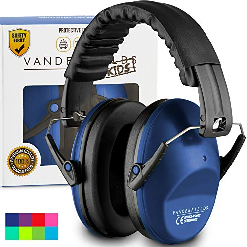 Product Cover Earmuffs for Kids Toddlers Children - Hearing Protection Ear Defenders for Small Adults Women - Foldable Design Ear Defenders Adjustable Padded Headband Noise Reduction (Dark Blue)
