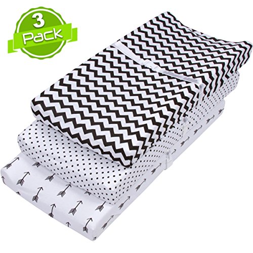 Product Cover Changing Pad Cover Set | Cradle Bassinet Sheets/Change Table Covers for Boys & Girls | Super Soft 100% Jersey Knit Cotton | Black and White | 150 GSM | 3 Pack