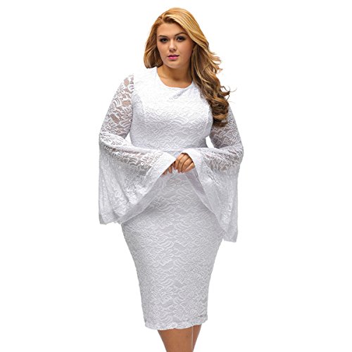 Product Cover SUGARWEWE Sexy Plus Size Bell Sleeves Lace Dress Party Dress Plus, White, 3X