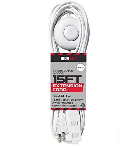 Product Cover 15 Ft Extension Cord with Foot Switch and 3 Electrical Power Outlet - 16/2 Durable White Foot Tap Extension Cord