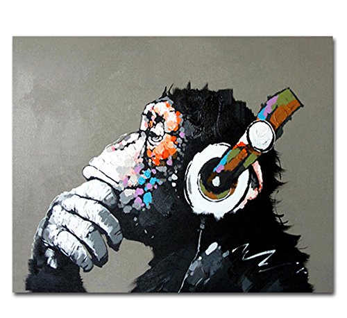 Product Cover Muzagroo Art Music Monkey with Headphone Oil Paintings Hand Painted on Canvas Wall Art for Living Room M