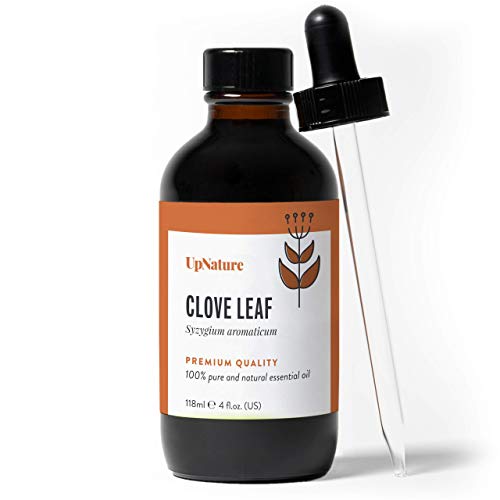 Product Cover Clove Leaf Essential Oil - Relieve Toothaches & Promote Healthy Gums - Pure, Undiluted, Unfiltered, Non-GMO - Fight Candida - Soothe Tension Headaches - With Dropper (4 oz.) by UpNature