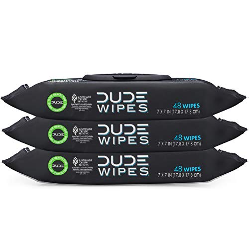 Product Cover DUDE Wipes Flushable Wet Wipes Dispenser (3 Packs 48 Wipes), Unscented Wet Wipes with Vitamin-E & Aloe for at-Home Use, Septic and Sewer Safe