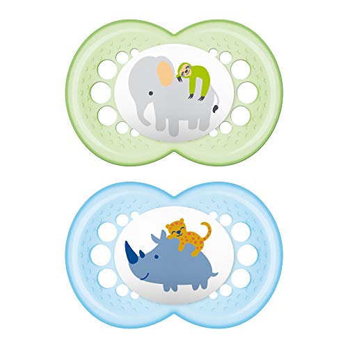 Product Cover MAM Pacifiers, Baby Pacifier 6+ Months, Best Pacifier for Breastfed Babies, 'Animal' Design Collection, Boy, 2-Count