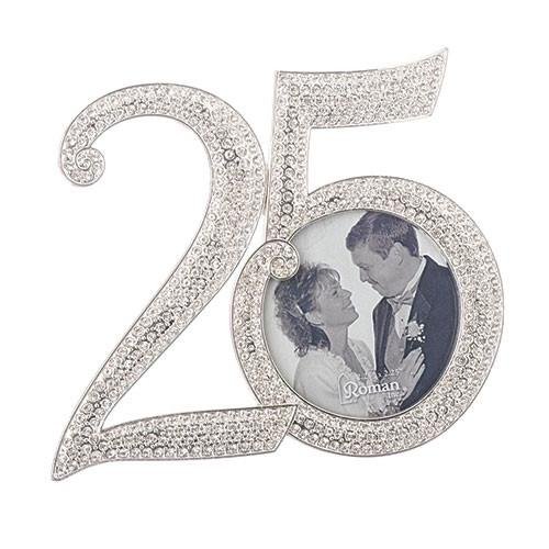 Product Cover Rhinestone Bead Encrusted 25th 4 x 4.5 inch Zinc Alloy Table Top Photo Frame