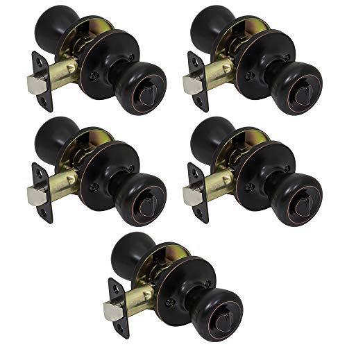 Product Cover 5 Pack of Pro-Grade Classic Privacy Bed Bathroom Door Knobs Handles, Oil Rubbed Bronze