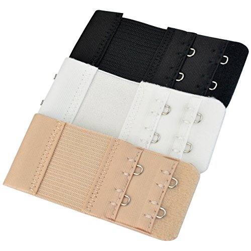 Product Cover Bra Extender - Pistha 3 PCS Elastic Lingerie Extenders 2-Hooks 2 Rows Extension Strap in Three Different Colors (Black, White and Nude)