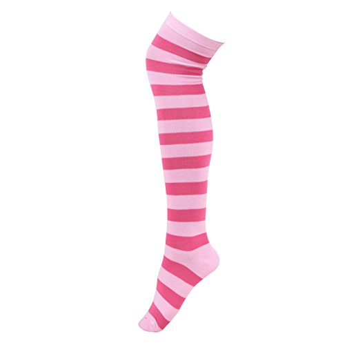 Product Cover HDE Women's Extra Long Striped Socks Over Knee High Opaque Stockings (Pink Stripes)