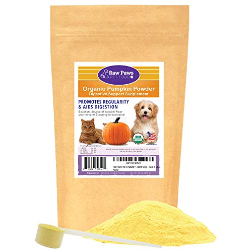 Product Cover Raw Paws Pet Organic Pure Pumpkin for Dogs & Cats, Powder 16-oz - Fiber for Dogs - Cat & Dog Digestive Supplement for Healthy Stool, Regularity, Dog Gas Relief & Anti Scoot - Cat & Dog Diarrhea Relief