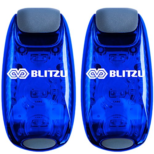 Product Cover BLITZU Cyborg LED Safety Light Reflectors 2 Pack - Clip On Blinking Flashing Running Lights for Runner, Kids, Joggers, Bike, Dogs, Walking Accessories for Your Reflective Gear, Night time, Blue