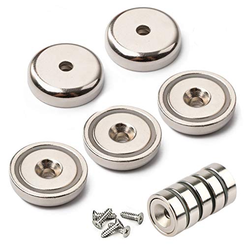 Product Cover Neodymium Disc Countersunk Hole Magnets,Rare Earth Magnets - Pot Magnets Permanent 20+ LB Strong Strength with Mounting Screws,Pack of 5