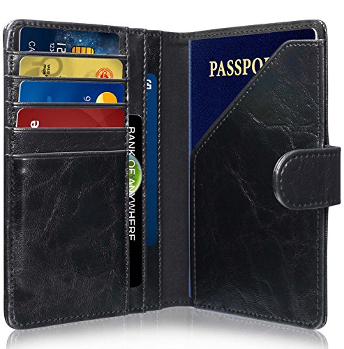 Product Cover RFID Blocking Passport Holder (9 Slots), GreatShield Theft Proof Leather Wallet [5 Credit Card Slots | 3 Cash Compartments | 1 Passport Slot] for Men & Women - Black