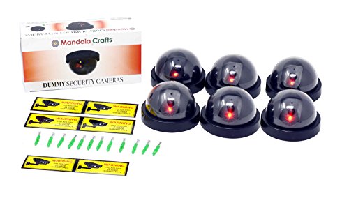 Product Cover Mandala Crafts 6 Dummy Fake Security Dome Cameras with Flashing Red LED Light CCTV Alert Warning Sticker Decal Signs