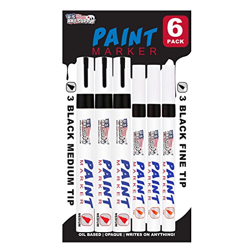 Product Cover U.S. Art Supply Set of 6 Black Oil Based Paint Pen Markers, 3 Medium and 3 Fine Point Tips - Permanent Ink That Works on Glass, Wood, Metal, Rubber, Rocks, Stone, Arts, Crafts & Tools