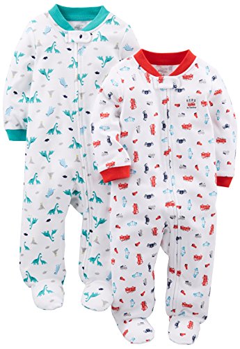 Product Cover Simple Joys by Carter's Baby Boys' 2-Pack Cotton Footed Sleep and Play, Fire Truck/Dino, 0-3 Months