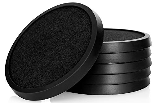 Product Cover Comfortena Silicone Absorbent Coasters for Drinks | Protect Furniture from Water or Condensation Damage | Set of 6 Drink Coasters with Removable Felt Pad| Black
