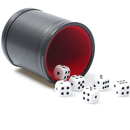 Product Cover RERIVER Felt Lined Pu Leather Dice Cup Set with 6 Dot Dices (Black, Pack of 1)