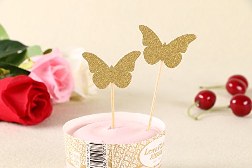 Product Cover 50pcs Cupcake Topper Gold Glitter butterfly Cupcake Toppers Wedding Bamboo Fruit Cocktail Forks Party Finger Food Wedding Cupcake Toppers, Bridal Shower Cupcake Toppers Valentine's Day Cupcake Toppers