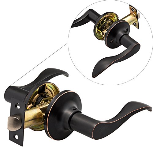 Product Cover Berlin Modisch Passage Lever Door Handle [Non-Locking Lever Set] for Hallway Doors or Closets with a Oil Rubbed Bronze Finish, Reversible for Right & Left Side, with a Door Bumper Wall Protector