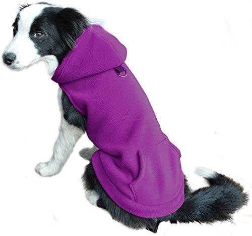 Product Cover EXPAWLORER Fleece Dog Clothes with Pocket, Cold Weather Spring Vest Sweatshirt Hoodie with O-Ring, Purple XL