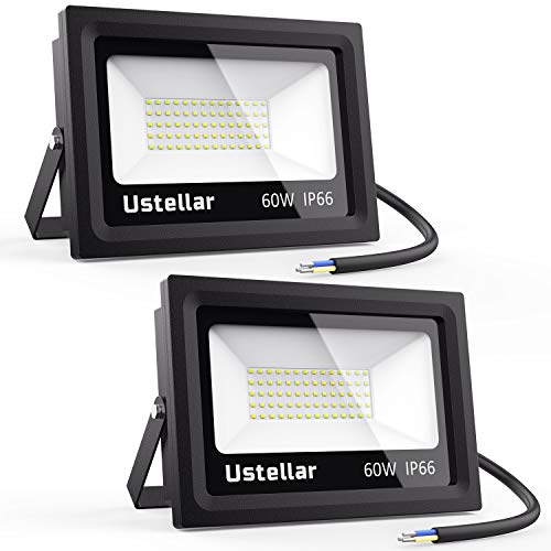 Product Cover Ustellar 2 Pack 60W LED Flood Light, IP66 Waterproof, Outdoor Super Bright Security Lights, 300W Halogen Bulb Equivalent, 5000K Daylight White, Floodlight Landscape Wall Lights