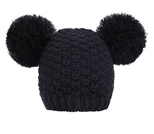 Product Cover Livingston Women's Winter Chunky Knit Double Pompom Ears Beanie Hat, Black