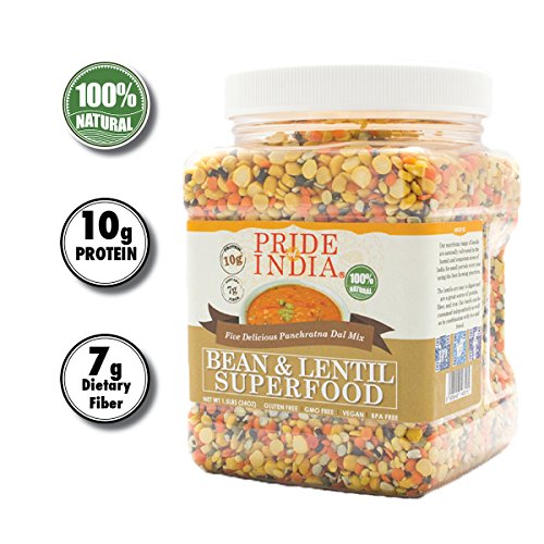 Product Cover Pride Of India - Indian Bean & Lentil Superfood - Five Delicious Panchratna Dal Mix, 1.5 Pound Jar