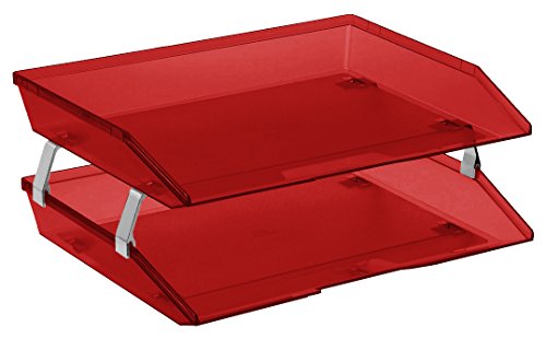 Product Cover Acrimet Facility 2 Tier Letter Tray Side Load Plastic Desktop File Organizer (Clear Red Color)
