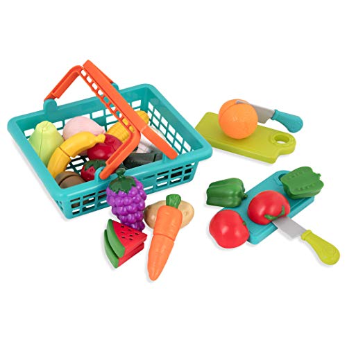 Product Cover Battat - Farmers Market Basket - Toy Kitchen Accessories - Pretend Cutting Play Food Set for Toddlers 3 Years + (37-Pcs)