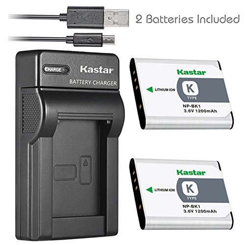 Product Cover Kastar Battery (X2) & Slim USB Charger for Sony NP-BK1, NPBK1 and Cybershot DSC-W180, DSC-W190, DSC-W370, DSC-S750, DSC-S780, DSC-S950, DSC-S980, Webbie MHS-CM1 HD, MHS-PM1, MHS-PM5, Bloggie MHS-CM5