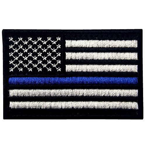 Product Cover Tactical Embroidered Thin Blue Line USA Flag Fastener Hook & Loop Patch