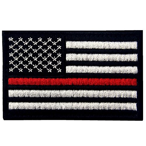Product Cover Tactical Embroidered Thin Red Line USA Flag Fastener Hook & Loop Patch
