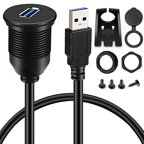 Product Cover BATIGE Single Port USB 3.0 Male to Female AUX Car Mount Flush Cable Waterproof Extension for Car Truck Boat Motorcycle Dashboard Panel - 3ft