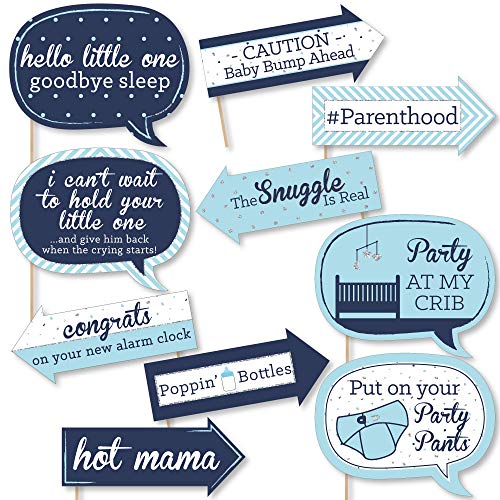Product Cover Big Dot of Happiness Funny Blue and Silver - Hello Little One - Boy Baby Shower Photo Booth Props Kit - 10 Piece
