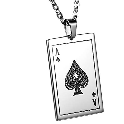 Product Cover OIDEA Stainlss Steel Mens Gothic Ace of Spades Card Poker Pendant Necklace,22 Inch Chain Included,Birthday Gift,with Gift Bag