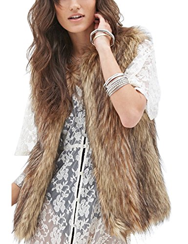 Product Cover Tanming Women's Fashion Autumn and Winter Warm Short Faux Fur Vests (Small, Grey)