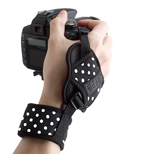 Product Cover USA GEAR Professional Camera Grip Hand Strap with Polka Dot Neoprene Design and Metal Plate - Compatible with Canon , Fujifilm , Nikon , Sony and more DSLR , Mirrorless , Point & Shoot Cameras