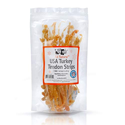 Product Cover 3oz GoGo Turkey Tendon Strips Dog Chew Treats Sourced and Made in The USA one Ingredient - The Original Turkey Chew