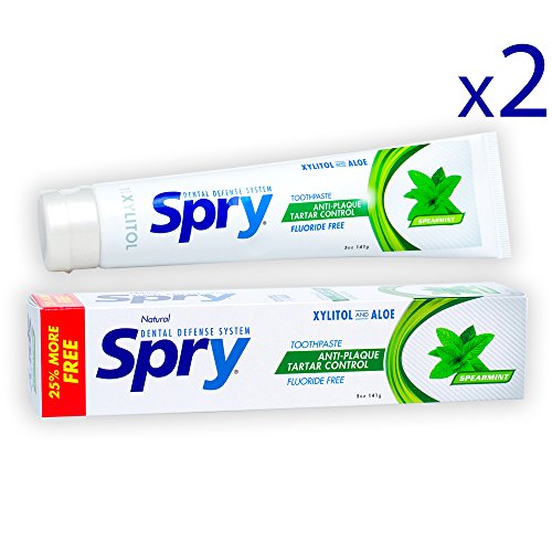 Product Cover Spry Xylitol Toothpaste, Fluoride-Free, Natural Spearmint, Anti-Plaque and Tartar Control, 5 oz (2 Pack)