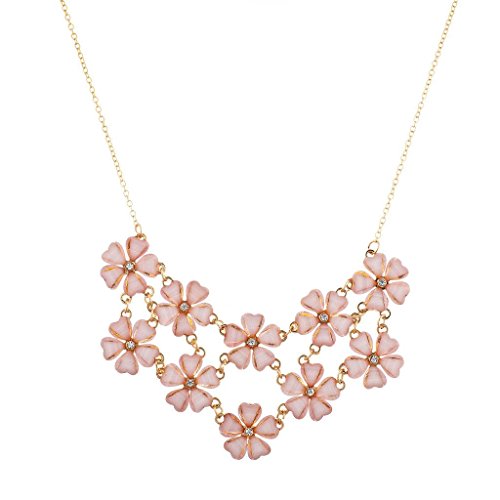 Product Cover Lux Accessories Gold Tone Pink Stone Cluster Floral Flower Statement Necklace