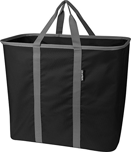 Product Cover CleverMade Collapsible Laundry Tote, Large Foldable Clothes Hamper Bag, LaundryCaddy CarryAll XL Pop Up Storage Basket with Handles, Black/Charcoal