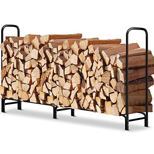 Product Cover 8 ft Outdoor Fire Wood Log Rack for Fireplace Heavy Duty Firewood Pile Storage Racks for Patio Deck Metal Log Holder Stand Tubular Steel Wood Stacker Outside Fire place Tools Accessories Black