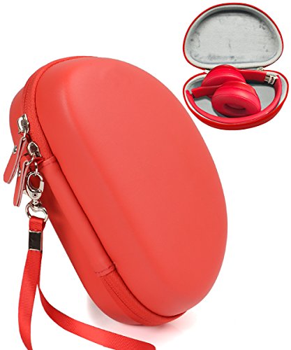 Product Cover Red Headphones Case for Beats Solo3 Wireless, Solo2 Wired and Solo HD Wired On-Ear by CaseSack, Best Matching in Shape and Color, Detachable Wrist Strap (Red)