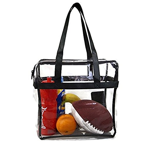 Product Cover Deluxe Clear Tote Bag w/Zipper, NFL Stadium Approved Security Bag, 12x12x6, Clear Vinyl, Shoulder Straps, Heavy Duty (Black)