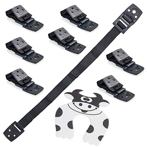 Product Cover Bebe Earth - Furniture and TV Anti-Tip Straps (8-Pack) for Baby Proofing and Child Protection - Adjustable Wall Anchor Safety Kit - Secure Cabinets and Bookshelf from Falling - Parent (Black)