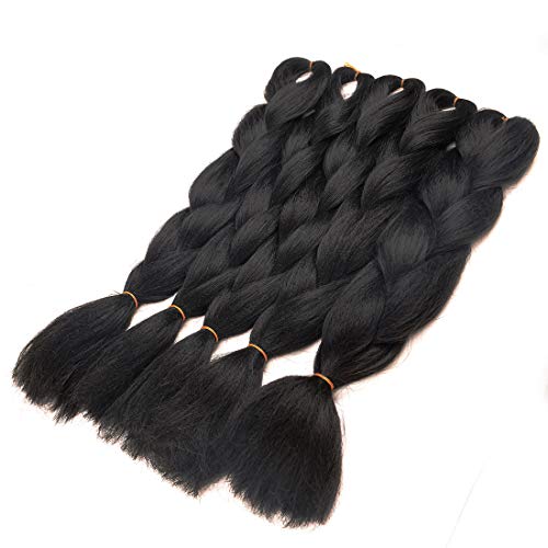 Product Cover WIGENIUS 5 Pcs Black Color Jumbo Braid Hair Extensions Braiding Hair Kanekalon Braiding Hair Fiber for Twist Ombre Braiding Hair (5PCS, Black)